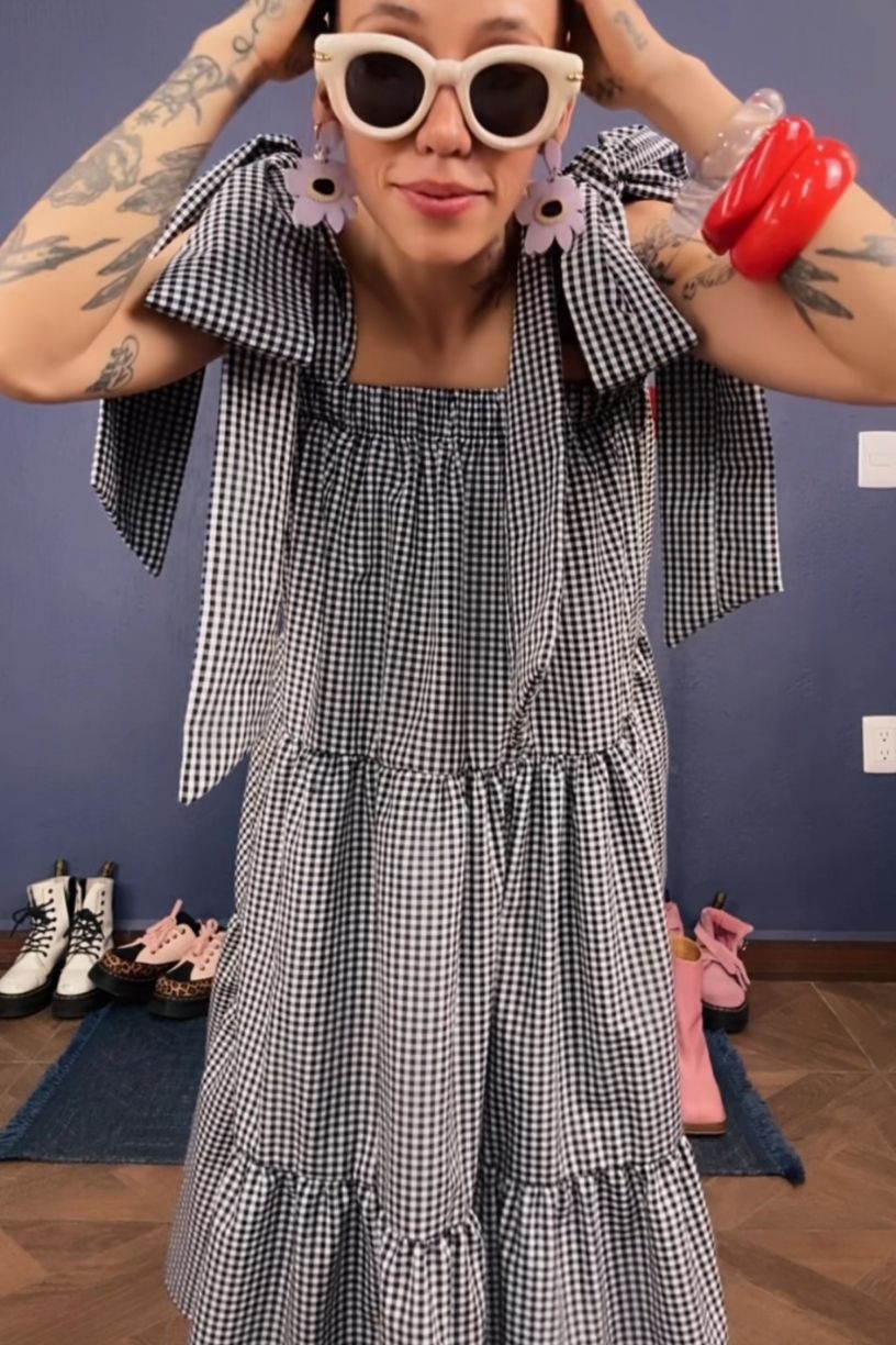 Vestido falda Vichy maxi lazos