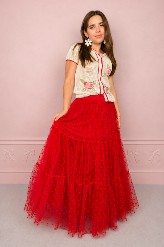Falda Maxi roja plumeti