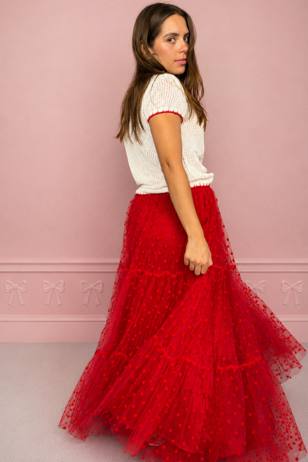 Falda Maxi roja plumeti