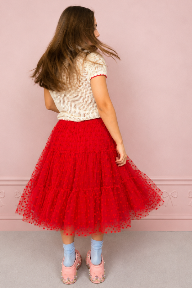 Falda midi roja plumeti