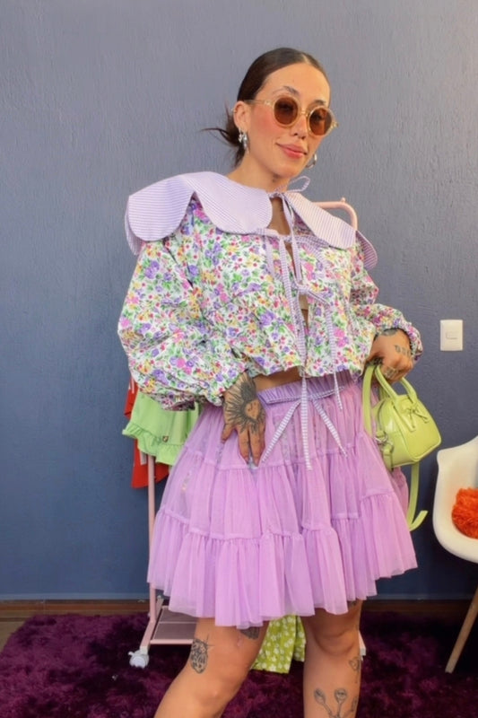 Mini falda Vanessa Uva y Blúmer floral
