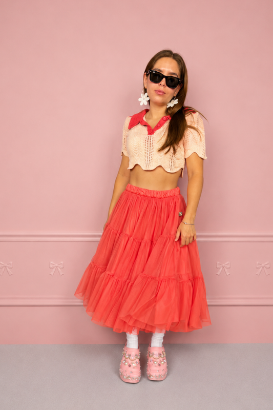 Falda midi coral