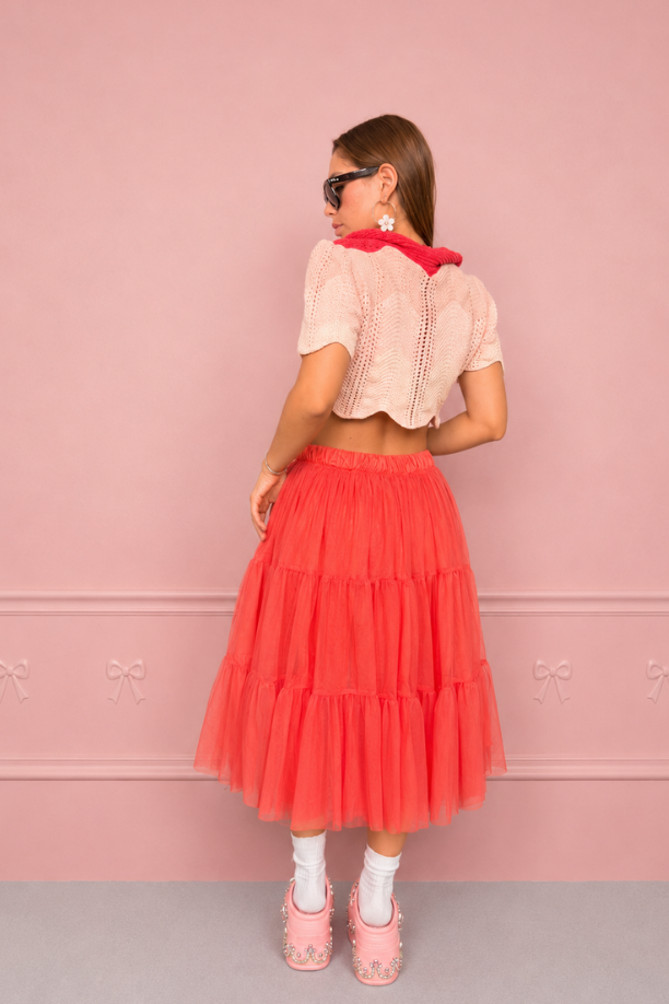 Falda midi coral