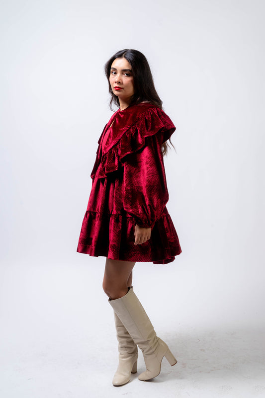 Set Vestido y Cuello Burdeos Frida