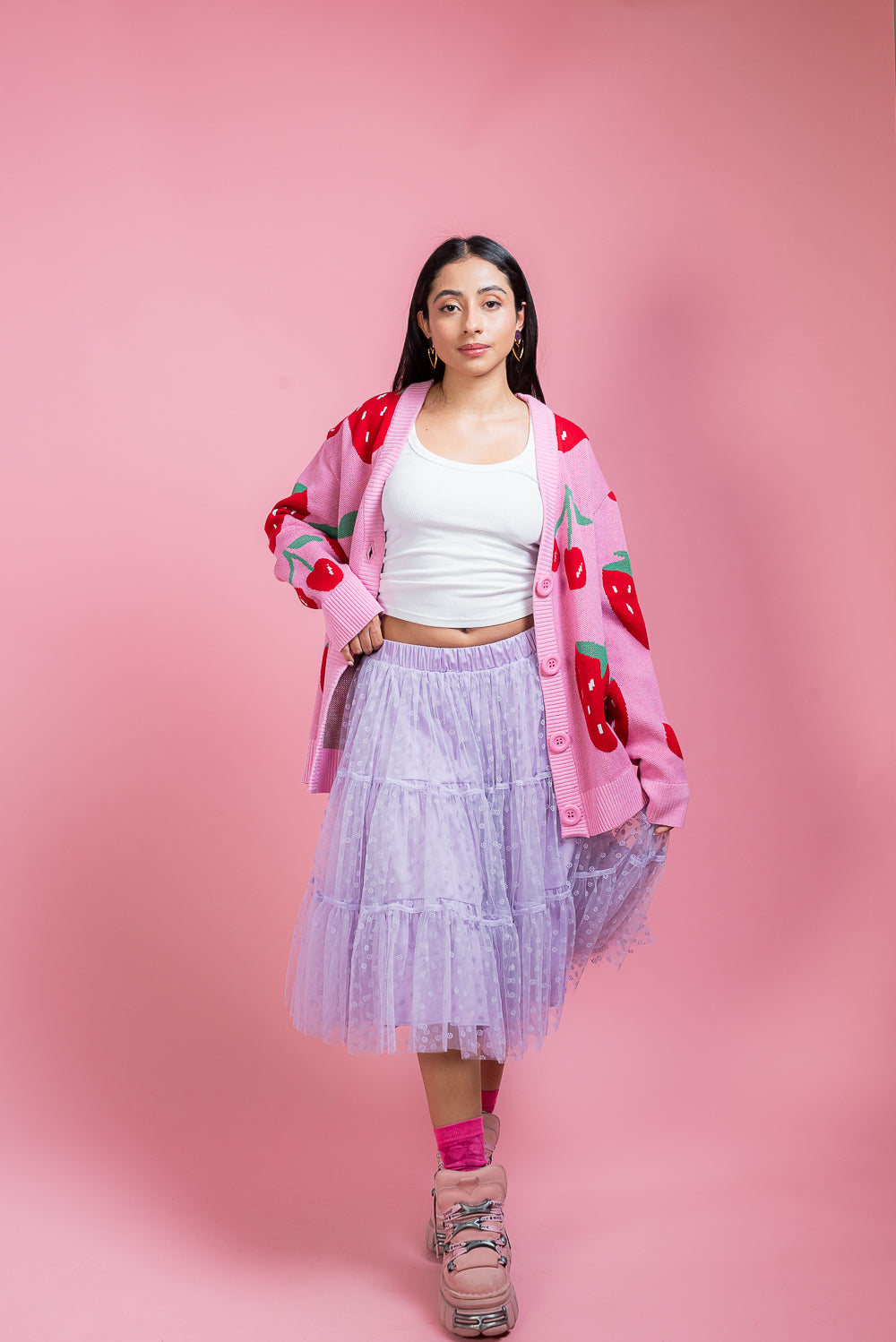 Falda midi lavanda
