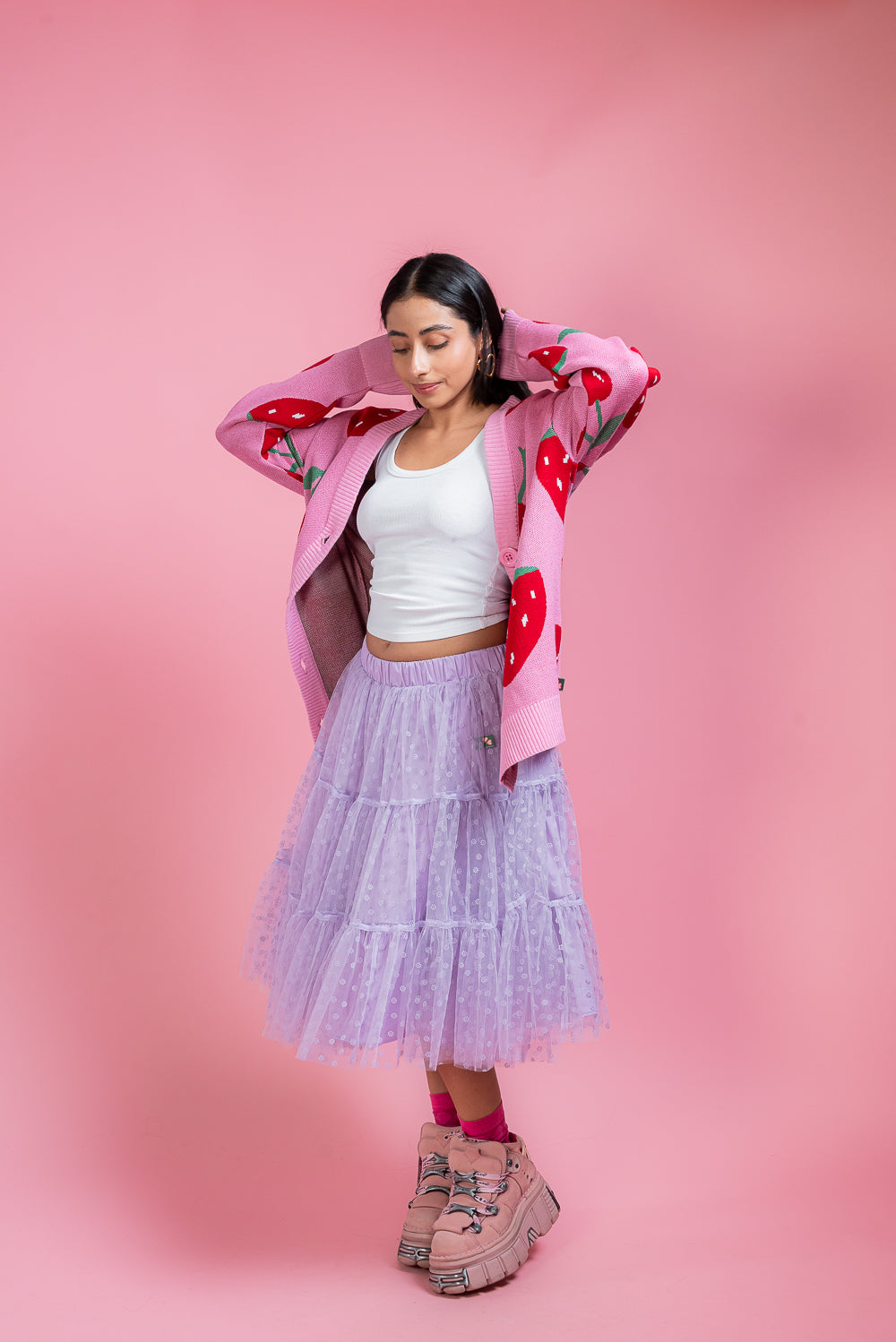 Falda midi lavanda