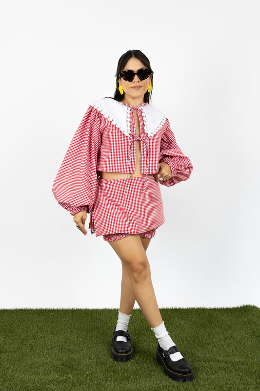 Set Arya (blusa + blúmer + mini falda reversible)